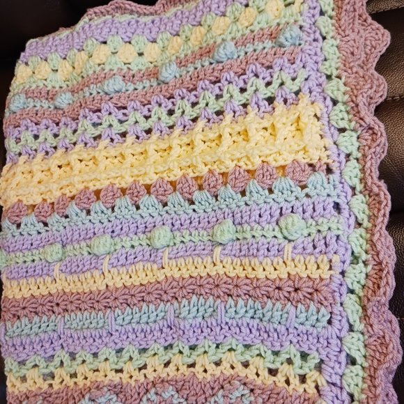 33"x34" Striped Baby Blanket, Sampler Stitch Baby Blanket, Colorful Throw - Picture 5 of 16
